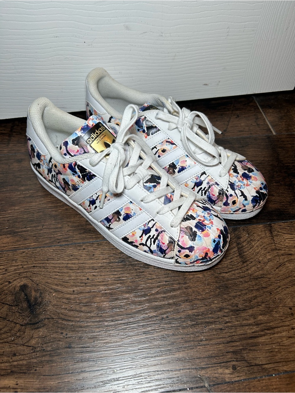adidas Kids Floral Print White Low-Top Sneakers